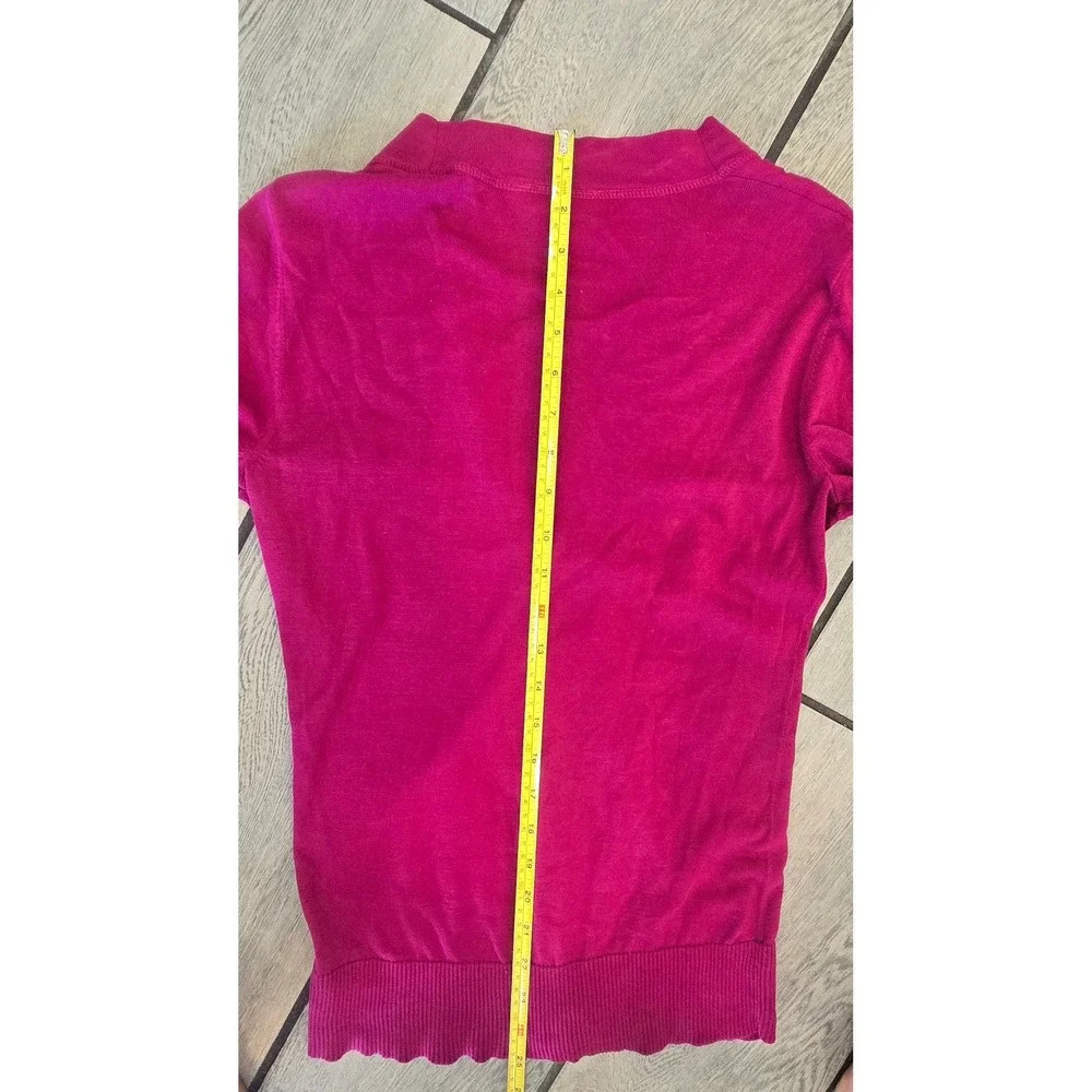 Tory Burch Simone Cardigan Magenta Pink Cotton Gold Logo Button Sweater XS